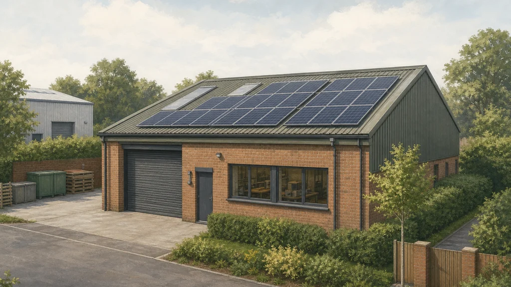 Illustration of a UK business property with rooftop solar