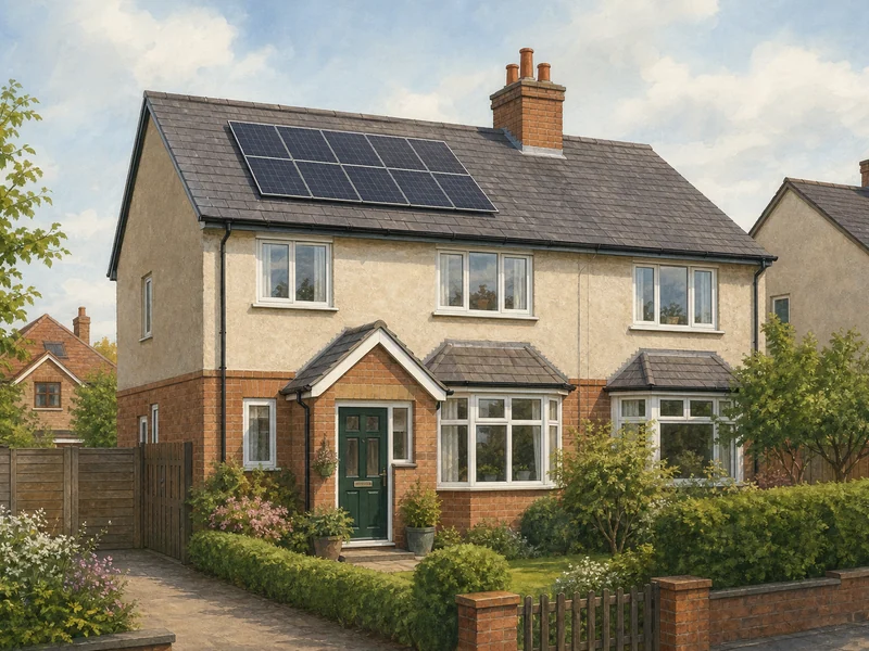 Illustration of a UK home with rooftop solar