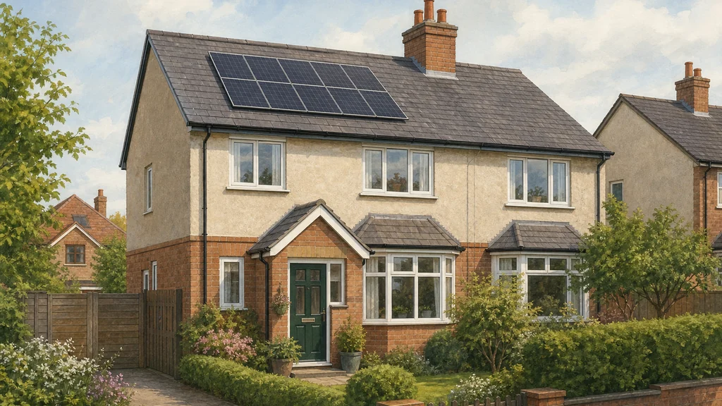 Illustration of a UK home with rooftop solar