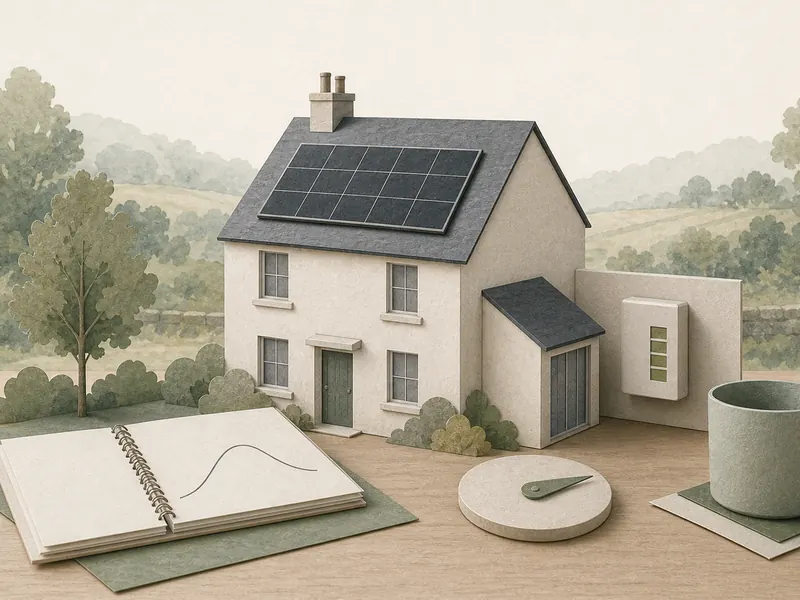 Illustration of a renewable system already running at a home, seen after the installation work is finished
