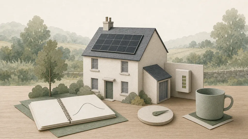 Illustration of a renewable system already running at a home, seen after the installation work is finished
