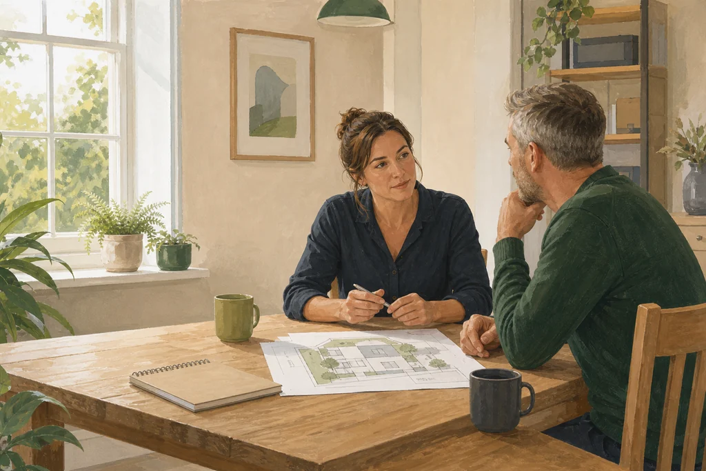 Illustration of a calm home energy consultation
