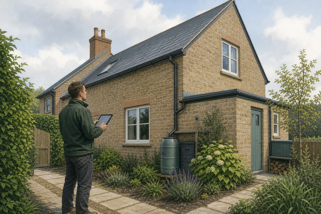 Illustration of an adviser assessing a UK property